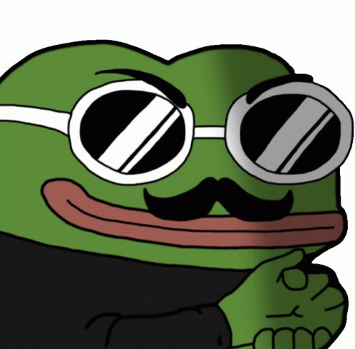 A smug Pepe the Frog meme wearing sunglasses and a fake mustache appears in a thinking pose, humorously scheming about gaming an algorithm by mindlessly spamming "vouch" as suggested by the post's text.