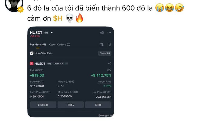 The image shows a screen displaying various information about trading strategies, including the current position of different cryptocurrencies and their prices. The post contains emojis that seem to be representing different tokens or currencies. There are also several funny drawings or pictures on the post related to cryptocurrency trading experiences. In the background, there is an account named Hvdt that has a message about trading options and positions. This information suggests that the post is discussing various aspects of cryptocurrency trading and strategies, with the emojis used as visual aids.