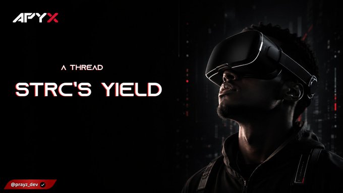 A promotional graphic featuring 'APYX' logo and text reading 'A THREAD STRC'S YIELD' shows a person wearing a VR headset in a dark setting, with '@prayz_dev' tagged at the bottom.