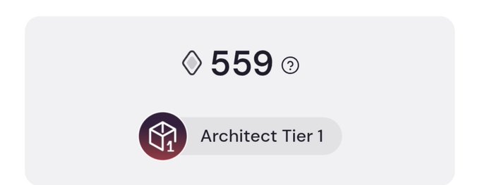 A digital badge displaying '559' with an Architect Tier 1 label and a 3D cube icon on a light gray background.