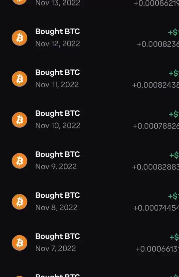 The image shows a black display with white text that lists the amount of money someone has been buying Bitcoin daily over a span of eight years. It starts from Nov. 9, 2012 until Nov. 7, 2021. The amount increases by $30 every day, totaling up to $86,000. This information is consistent with the quote provided in the post: "Someone has been buying !" Bitcoin for the last 8 years, turning it into a million dollars".