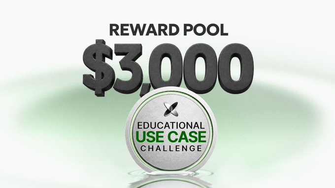 Promotional graphic for the 'Educational Use Case Challenge' featuring a $3,000 reward pool and an X (formerly Twitter) logo badge.