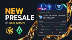 A promotional graphic for a 'NEW PRESALE on BNB CHAIN' showing a crypto token called 'C7+' with orange and gold stylized text and blockchain logos.