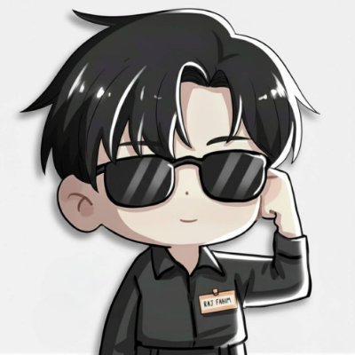 A cute chibi-style avatar shows a young person with black hair wearing sunglasses and adjusting them with one hand, dressed in a black shirt with a name tag reading "RAJ FAMILY." The cartoon image serves as the user's profile picture accompanying their Twitter post about offering vouches to community members.