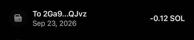 A transaction screenshot shows a transfer of -0.12 SOL sent to address "To 2Ga9...QJvz" dated Sep 23, 2026, likely representing a congratulations crypto tip to @hunter_xzn.