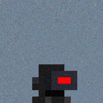 A pixelated black character with a glowing red eye/visor stands against a grainy gray background, evoking a nostalgic, digital-art aesthetic that complements the Web3 and NFT collectible theme referenced in the post about the Creep Kids collection.