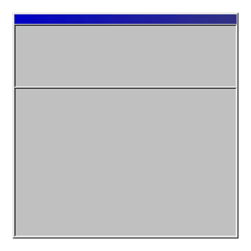 A simple gray rectangular interface element with a blue header bar at the top, divided into two empty sections.