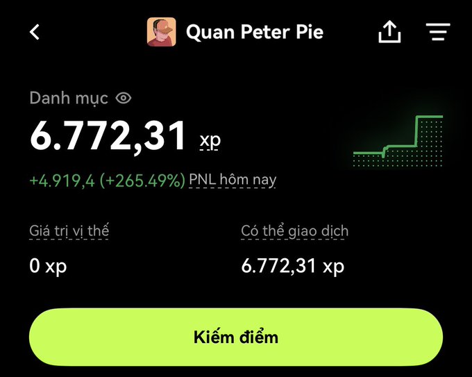 A screenshot of a phone's screen displaying information about an account. The user has made transactions for Quan Peter Pie, and there are different numbers and symbols present on the device. These details could be related to a specific event or discussion happening in the post.