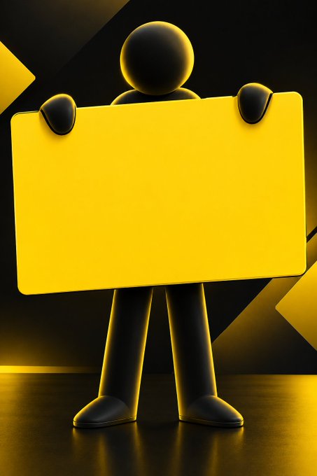 A 3D black figure holds up a blank yellow signboard against a dark background, inviting viewers to fill it with an interesting fact. The empty board serves as a creative canvas for audience engagement.