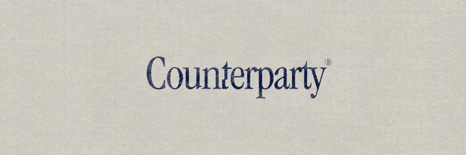 The image displays the "Counterparty" logo in dark blue serif font against a textured cream background, representing the company the poster has been working at for the past year.