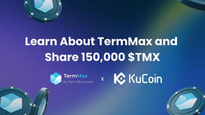 A promotional banner reading 'Learn About TermMax and Share 150,000 $TMX' featuring logos for TermMax by Term Structure and KuCoin.