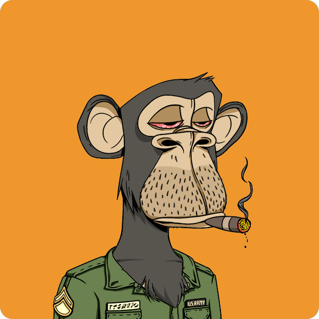 A cartoon illustration of a black monkey with a serious expression smoking a cigar, wearing a green military-style 'U.S. ARMY' uniform with rank insignia and a name tag.