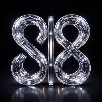 A 3D rendered image showing two glass-like translucent shapes resembling the numbers 8 and 8 side by side against a black background.