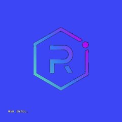 A digital illustration of a blue hexagonal logo with an 'R' and 'i' inside, with the small text 'AIOS_INTEL' in the bottom left corner.