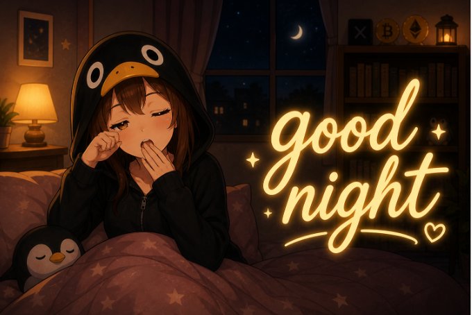 The image features a girl wearing a penguin costume, sitting in bed with her eyes closed while reading or looking at something else. The text "Good night gQuack fam" is written above her head, which could be interpreted as a greeting or a motivational message for the viewer to end their day on a positive note.

The image also includes a penguin plushie and a lamp in the background, adding to the overall atmosphere of the scene. The post seems to be promoting an idea related to the gaming industry, possibly discussing the concept of "gamification" or how it can be applied to various aspects of life beyond just games.