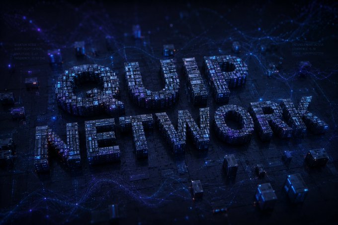 The image features a large block of text that reads "gQuip fam! At quipnetwork, there is no separation between classical and quantum computing. CPU, GPU, and QPU operate within a single ecosystem." The text is composed of small blocks in various colors, creating an abstract representation of the concept being discussed. The image also includes a watermark that says "quip network" at the bottom right corner.