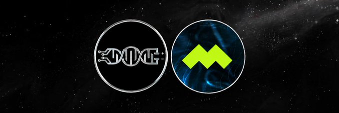 The image features two logos side by side, one for "3 DNA" and another for "M". The logos are set against a black background with white stars scattered throughout. The text accompanying the logos reads "How to stake NEAR with Meta Pool from anywhere in the world If you're new to staking, here's the simplest way to start: What is staking Crypto staking is the process of locking up digital assets in a blockchain network to help verify transactions and secure the network."