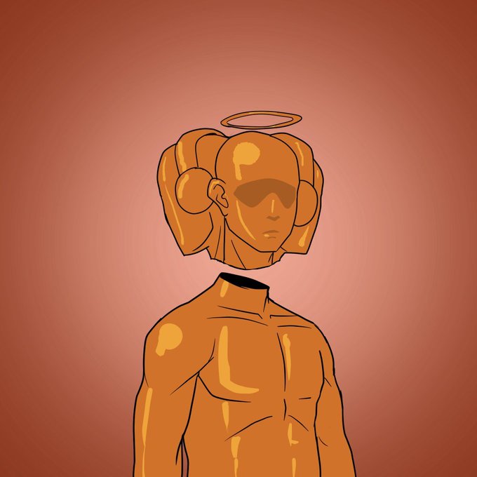 A floating, golden-skinned angelic figure with a halo hovers above its detached torso against a warm terracotta background, evoking the spiritual, otherworldly aesthetic typical of NFT collection artwork. The image appears to be promotional art for the "Irregularheadss" NFT collection giveaway.