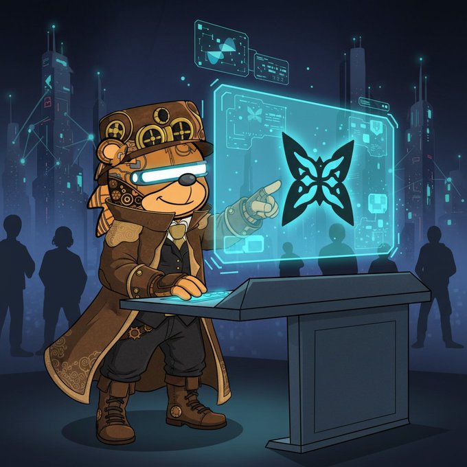 The image features a cartoon bear wearing fancy glasses with an avatar on a computer monitor, pointing at something on the screen. The bear appears to be interacting with the digital interface or participating in a virtual experience such as a game or chat room. The focus of the image is on the animated character and its relationship with technology rather than depicting a typical scene involving real people or objects.