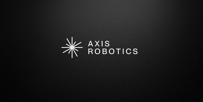 A minimalist logo for 'AXIS ROBOTICS' featuring a starburst-like geometric icon on a dark textured background.
