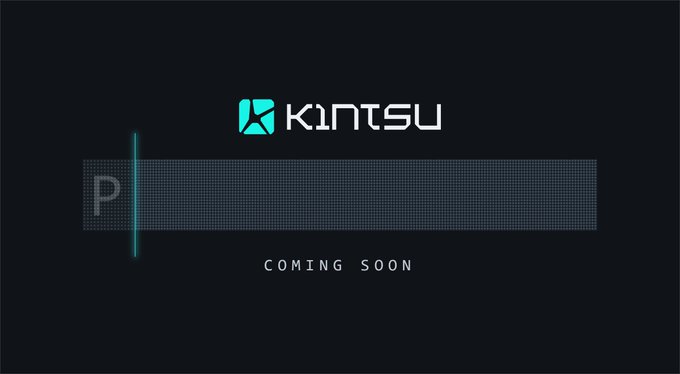 The image displays a "COMING SOON" teaser graphic featuring the "KINTSU" logo in white and teal against a dark background, with a stylized loading bar element containing a letter "P" in a pixelated box on the left side. The minimal, futuristic design reinforces the announcement of an upcoming product or platform launch.