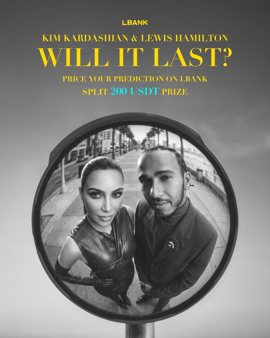 In the image, two people are standing together inside of a large mirror that has some text on it. They appear to be posing for a picture or taking part in an advertisement. The text on the mirror contains a question about whether they would like to enter their predictions on LMDB, with the option to split the prize pool. This could indicate that there might be a competition going on involving guessing certain information, such as the price of Will It Last.