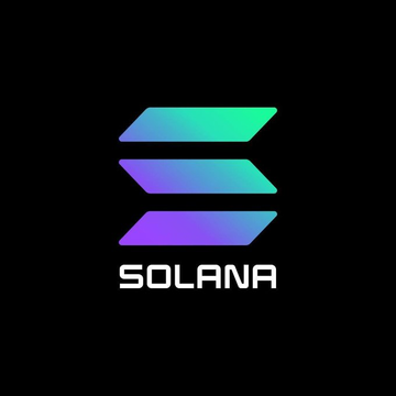 The Solana logo displayed on a black background, featuring three stacked parallelograms in cyan-to-purple gradient colors above the word "SOLANA".