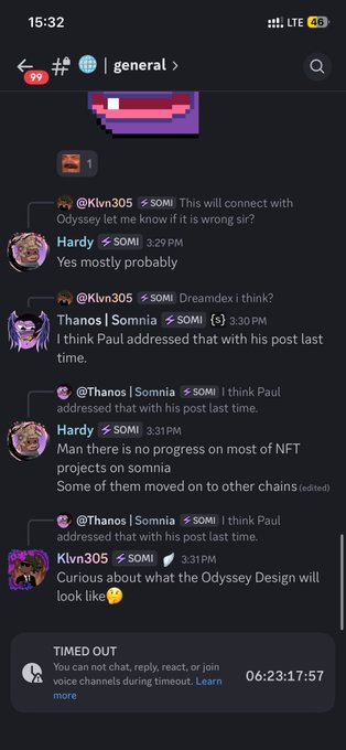 The image shows an open chat window with various posts displayed on its screen. Among these posts, there are some users talking about NFTs (NFTs stand for "Non-Fungible Tokens") and a post by someone named Somia. It appears that this conversation was started when the user Somia posted in the chat; however, the thread seems to have been temporarily closed or banned due to one person's response. This situation may call for some self-reflection from all parties involved in the discussion on the post and possibly engaging with their moderators if necessary.