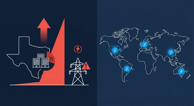 The image presents two different maps with Texas as the central focus. One map shows a projection of Texas's power demand over time, while the other depicts the world map with various countries labeled along with their respective electricity consumption data. The first map displays a significant increase in power demand for Texas from 85 to 145 gigawatts by 2031, indicating that the state is projected to have a peak demand of this size within the next three decades. This projection is attributed to the growth of data centers and the increasing reliance on technology worldwide. The second map highlights the global electricity consumption trends, with countries like Australia, China, India, and Brazil being among those consuming more power than others. It also shows that Texas's energy demand will be a third of this global trend by 2031 due to the rapid growth in data centers and the increasing demand for technology worldwide.