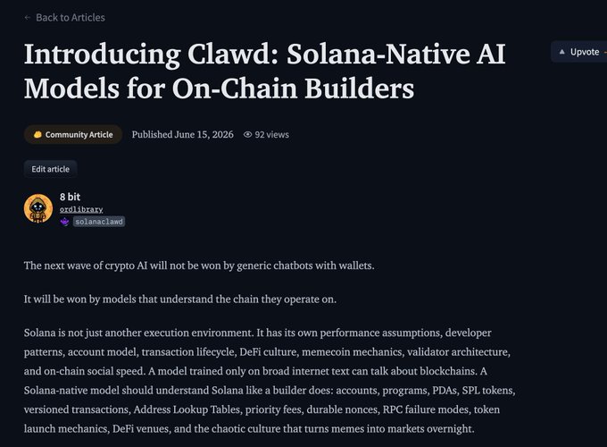 A screenshot of a webpage with text written in black, including information about a new AI-based clamping system for developers named "Solana-Native AI". The title of the post suggests that Solana-Native AI will revolutionize the way developers interact with smartchains and wallets by providing a new level of understanding. The image features a screenshot of another website called "Back to Articles", which may be related to the main discussion about the AI-based clamping system, offering insights or articles on this topic.