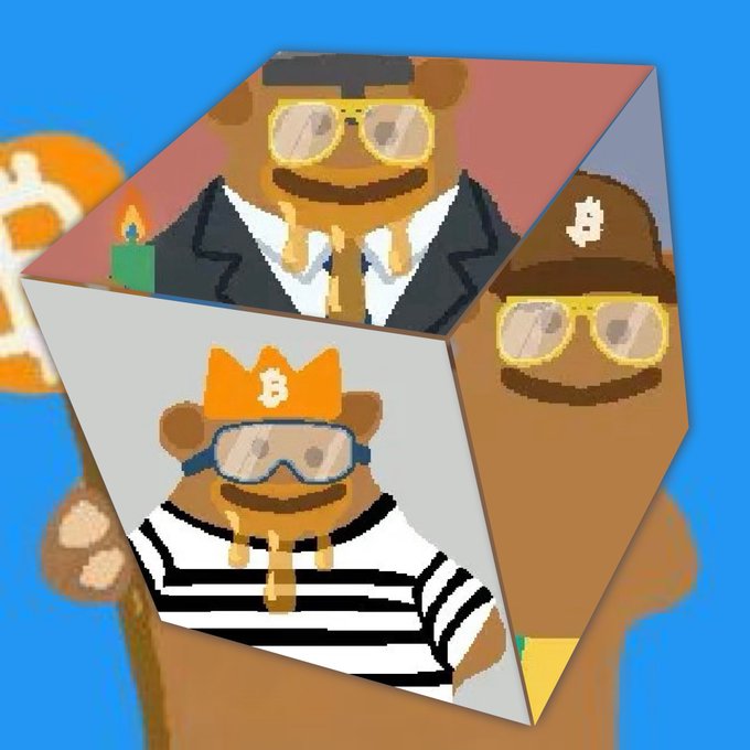 The image features a cartoon bear wearing glasses, a striped shirt, and a tie with a crown on its head. It appears to be wearing goggles as well. The bear is standing next to a sign that says "STAY $GRIZZY".