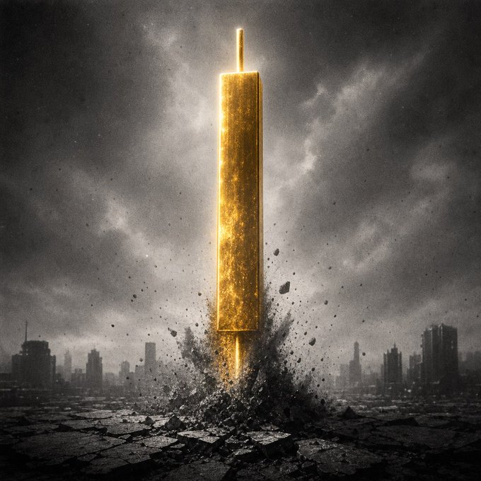 A massive golden monolith towers over a desolate, crumbling cityscape beneath stormy gray skies, with debris and rubble exploding outward from its base as it seemingly erupts from the cracked ground. The imposing, otherworldly structure visually reinforces the post's "Underrated project?" theme by symbolizing a powerful, overlooked force rising dramatically above the ruins of an ordinary world.