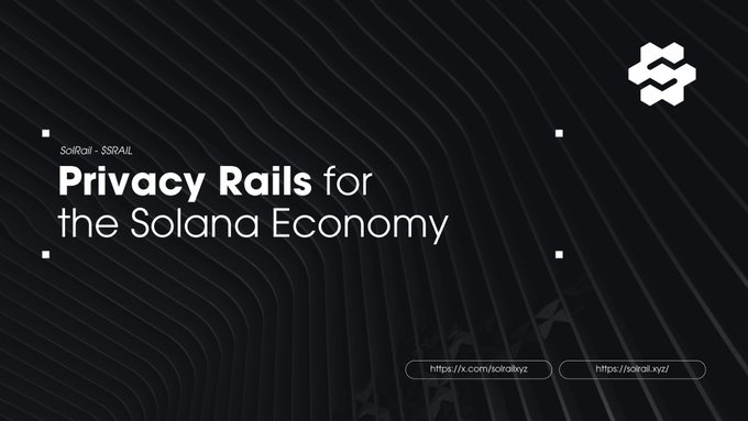 A promotional graphic for SolRai.xyz reading 'Privacy Rails for the Solana Economy' with links to solrai.xyz and x.com/solrai.xyz.