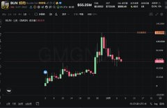 A stock chart showing GMGN with a price of $55.2136M, displaying candlestick patterns with green and red bars indicating price movements.