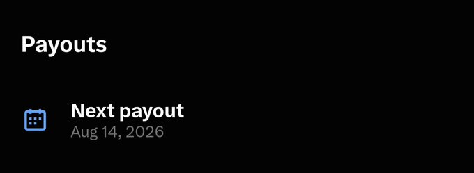 A payout notification screen showing 'Next payout' scheduled for Aug 14, 2026.