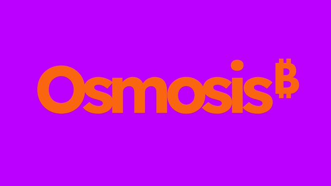 The Osmosis cryptocurrency logo, featuring the word 'Osmosis' in orange text with a Bitcoin-style 'B' symbol, set against a purple background.