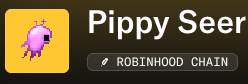 A logo featuring a pink alien-like creature next to the text 'Pippy Seer' and 'ROBINHOOD CHAIN' tag.