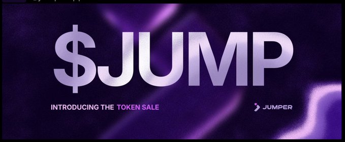 A promotional graphic for "$JUMP" token sale by "JUMPER," displayed in metallic silver text on a purple background.
