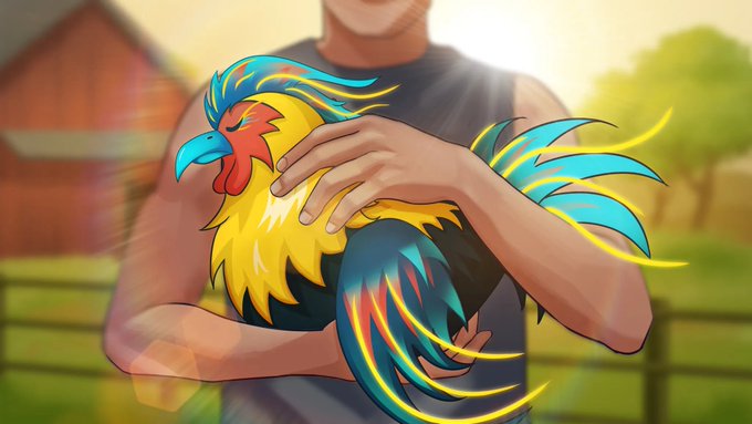 A person holds a brightly colored rooster against a blurred farm background. The image illustrates the post’s “Last Stand” challenge asking users to show off their best chickens in the replies; no readable text or numbers appear.