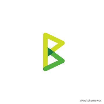 A logo featuring a stylized 'B' formed by two overlapping triangular shapes in yellow-green and dark green, with '@watchnewsx' in the bottom right corner.
