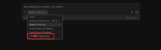 The image displays a dropdown menu of AI model options, with "GPT-5 (Medium)" highlighted in red, alongside other models like Gemini 3.1 Pro High and Claude Opus 4.6 (Thinking). The caption "omg....ASI" suggests the user is excitedly commenting on the addition of GPT-5 to the model selection, possibly hinting at a step toward Artificial Superintelligence (ASI).