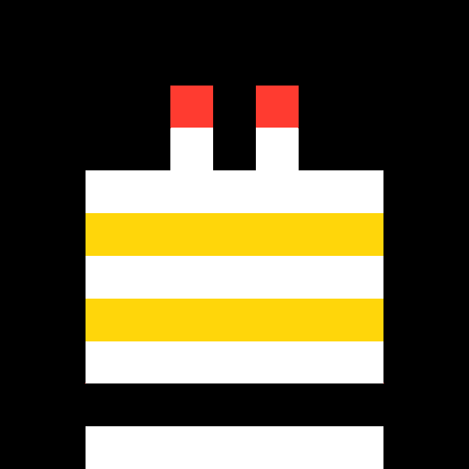 A pixel-art or blocky icon depicting a white container or robot head with two red-topped antennae and two yellow horizontal stripes on a black background.