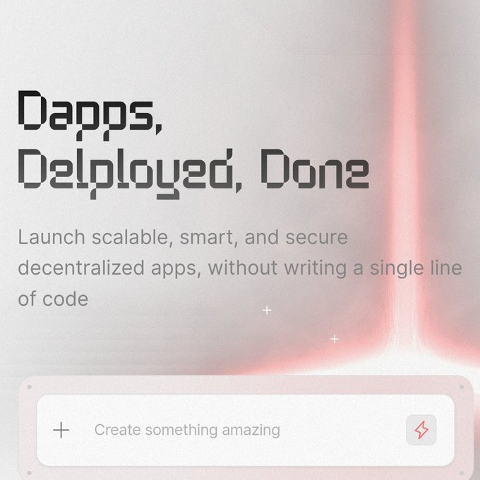 ?".dappps, deployed, done" is displayed on a white background with red text and a red lightning bolt.