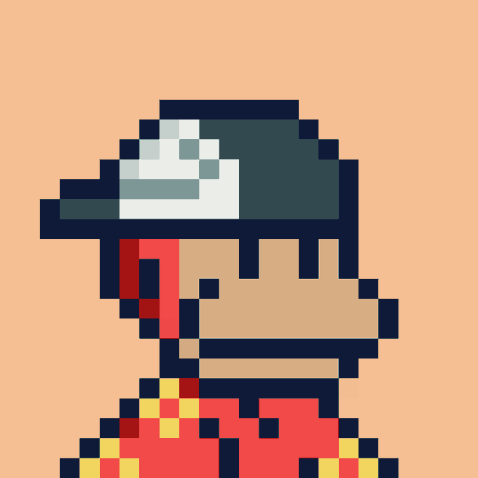 A pixel art portrait of a monkey wearing a cap, set against a peach background, reflecting the post's "Return to Monke" sentiment as the author rejoins the NFT community after a three-year hiatus. The clean, retro-styled illustration pairs with the message of a fresh comeback to making NFTs.