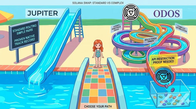 The image features a cartoon illustration of a girl standing at the top of a slide, with a pool below her. The scene also includes a sign that says "Jupiter" and another sign that reads "ODOS", possibly indicating two different slides or attractions in a theme park. A person is seen taking pictures near the girl on the slide, capturing the moment for posterity.