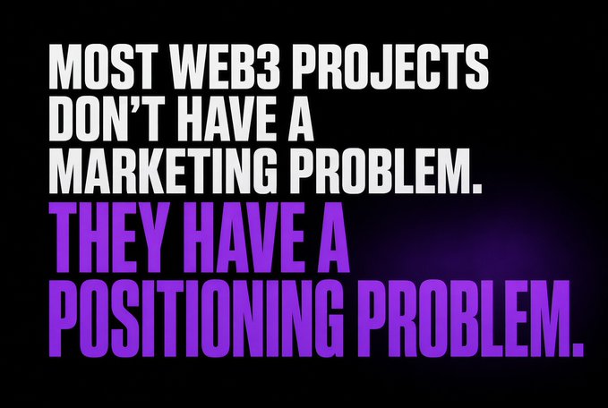 A text graphic reading 'MOST WEB3 PROJECTS DON'T HAVE A MARKETING PROBLEM. THEY HAVE A POSITIONING PROBLEM.'