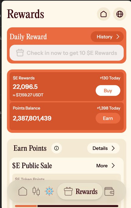 The image shows a phone screen displaying information about rewards for users. The screen has a red background with white text that reads "Daily reward", "History", "CHEAT HISTORY", "SE REWARDS", "POINTS BANK", "POINTS EMBRACING", and "EVMENT". The post is titled "@trdEverything đang liên tục listing thêm nhiều cặp coin lớn đây hiện là".