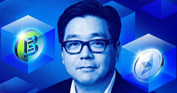 A man wearing glasses is shown in a stylized blue-tinted portrait, flanked by glowing Bitcoin and Ethereum coin icons. The image accompanies news about BitMine's purchase of 32,447 ETH (~$80M), bringing their total reserves to 5,847,611 ETH.
