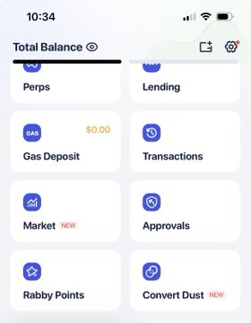 A Rabby wallet mobile dashboard showing a Total Balance at the top with menu options including Perps, Lending, Gas Deposit ($0.00), Transactions, Market (NEW), Approvals, Rabby Points, and Convert Dust (NEW), with the post guiding users to select the "Approvals" option to revoke wallet permissions quickly.
