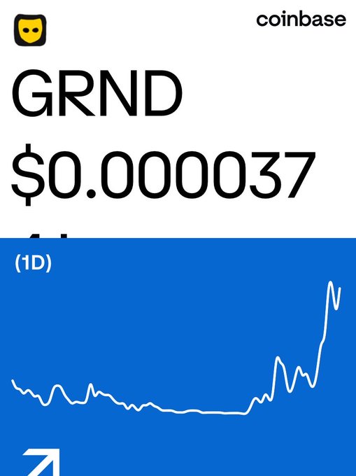The image shows a poster for Grinding Inc. This is an advertisement from Coinbase, which is promoting the Grinding service. The text on the poster states that the service involves trading cryptocurrencies such as Bitcoin and Ethereum and has a fixed fee of $0.00,000,000,000 for its users. The poster also features a graph showing the rise in cryptocurrency prices over time to support the idea that the Grinding service may be beneficial due to its potential return on investment.